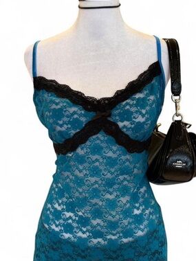 George Teal Lace Chemise with Black Trim